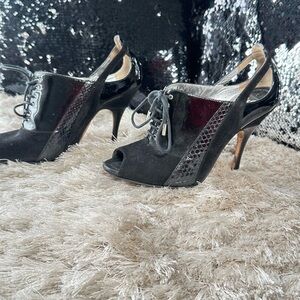 D&G Black Lace-Up Peep-Toe Heels